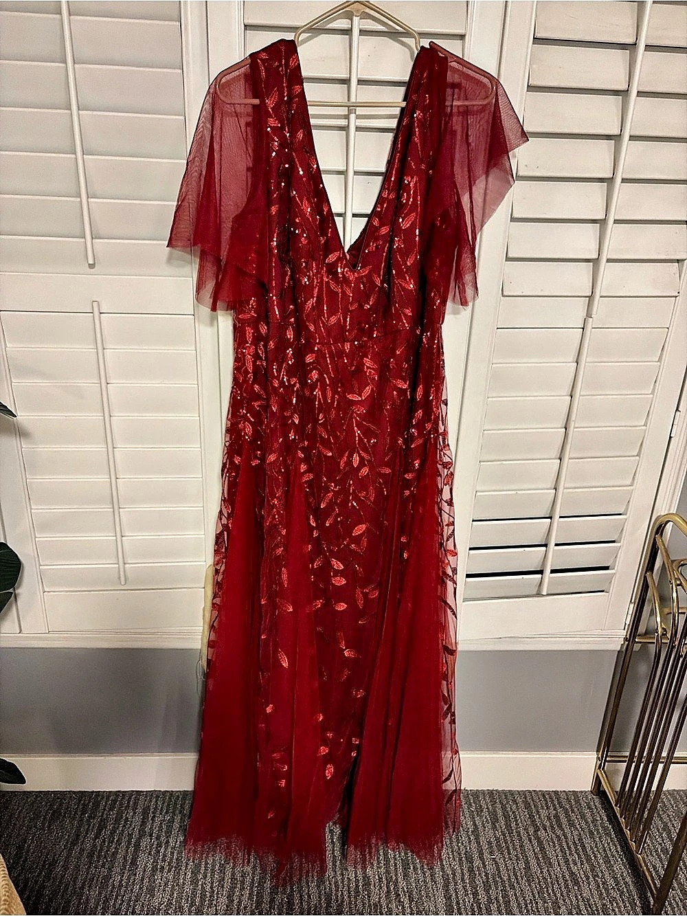 Ever Pretty Jaden Floral Sequin Maxi Tulle Formal Evening Dress in Red